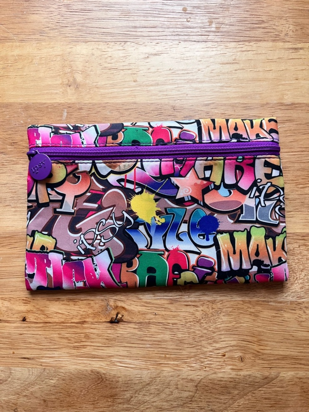 Ipsy Graffiti Makeup Bag with Purple Zipper